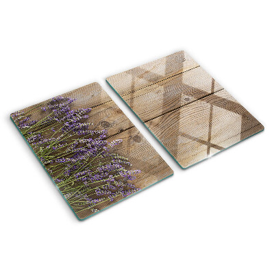 Glass kitchen board Lavender on a wooden background