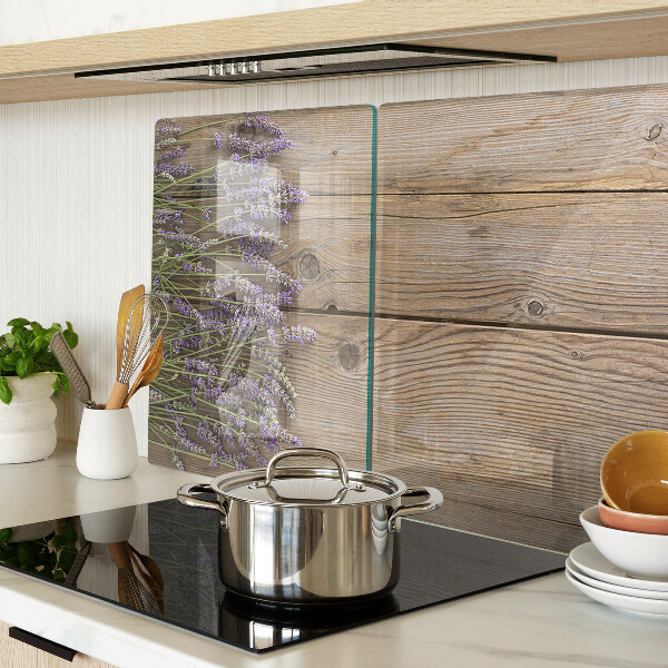 Glass kitchen board Lavender on a wooden background