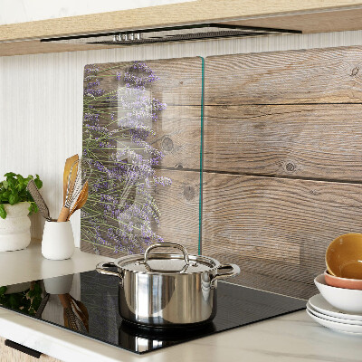 Glass kitchen board Lavender on a wooden background