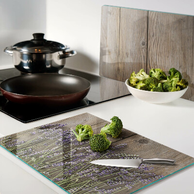 Glass kitchen board Lavender on a wooden background