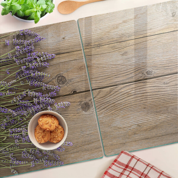 Glass kitchen board Lavender on a wooden background
