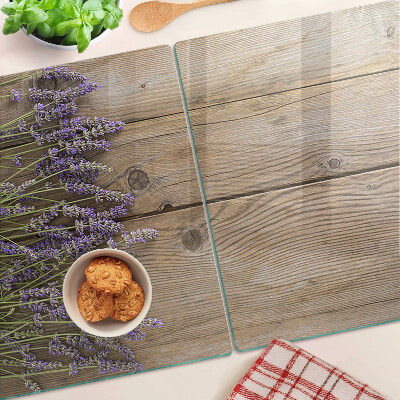 Glass kitchen board Lavender on a wooden background
