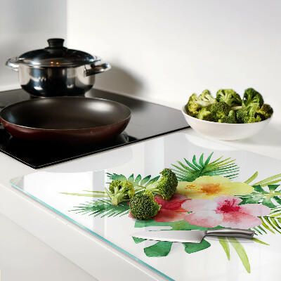 Chopping board Tropical flowers and leaves