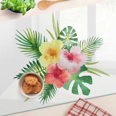 Chopping board Tropical flowers and leaves