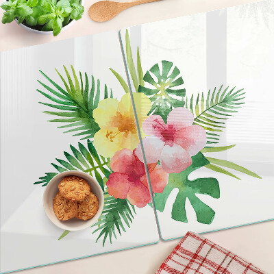 Chopping board Tropical flowers and leaves