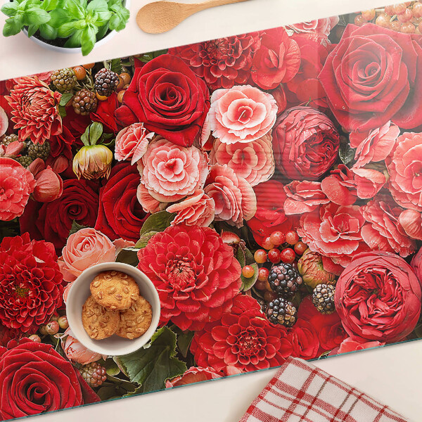 Glass chopping board Floral pattern with roses