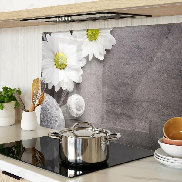 Chopping board Flowers and stones in the background