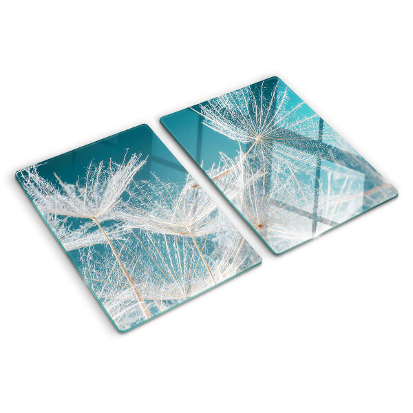 Chopping board glass Dandelions on a blue background