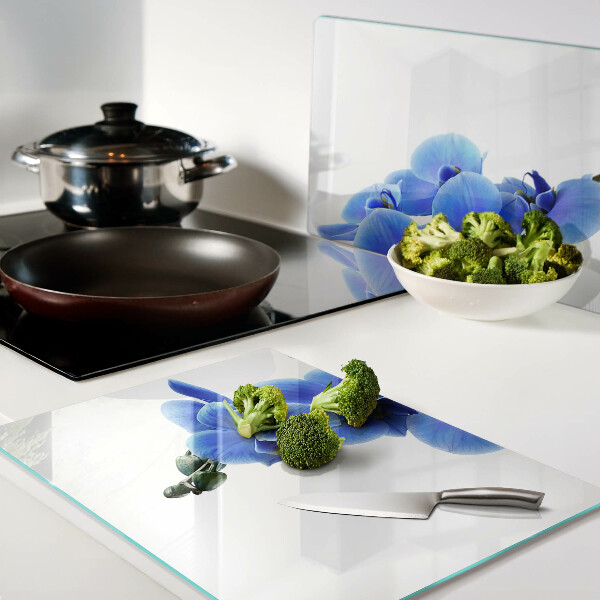 Glass cutting board Blue orchids