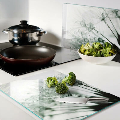 Glass kitchen board Dandelions with water drops