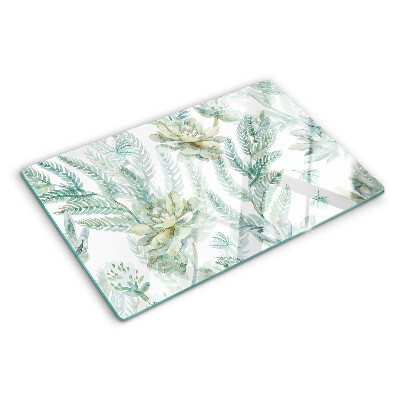 Chopping board glass Succulent plants and leaves