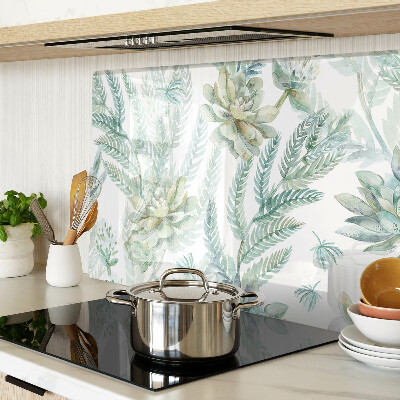 Chopping board glass Succulent plants and leaves