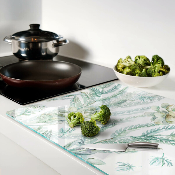 Chopping board glass Succulent plants and leaves
