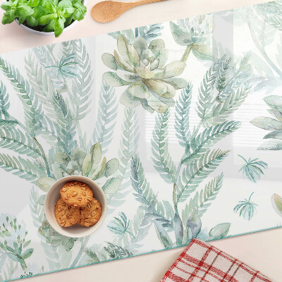 Chopping board glass Succulent plants and leaves