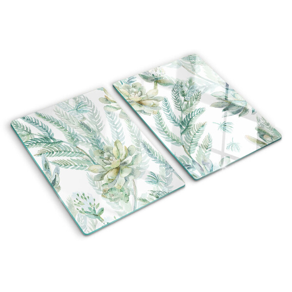 Chopping board glass Succulent plants and leaves