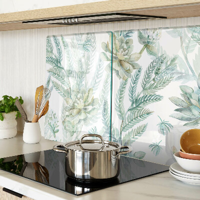Chopping board glass Succulent plants and leaves