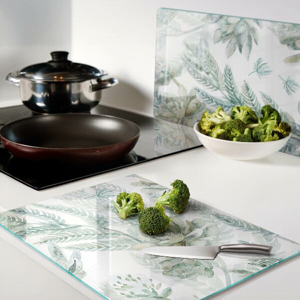 Chopping board glass Succulent plants and leaves