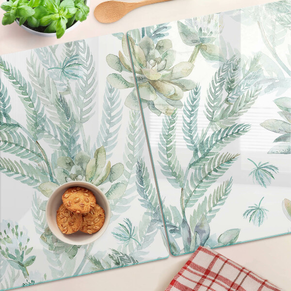 Chopping board glass Succulent plants and leaves