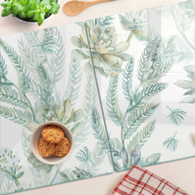 Chopping board glass Succulent plants and leaves