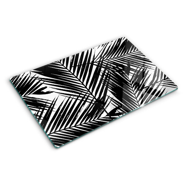 Glass chopping board Palm leaves in black and white