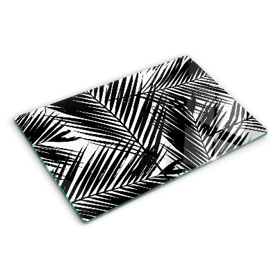 Glass chopping board Palm leaves in black and white