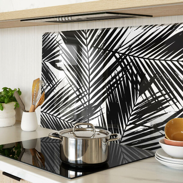 Glass chopping board Palm leaves in black and white