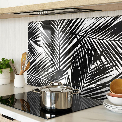Glass chopping board Palm leaves in black and white