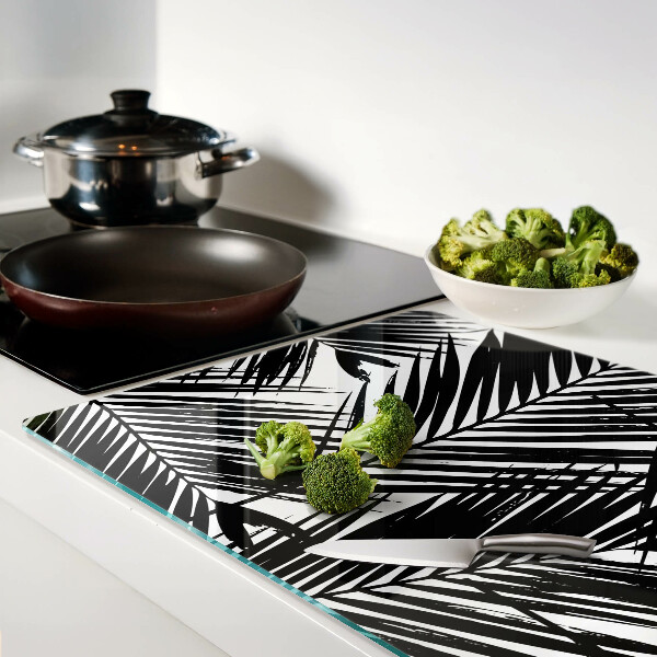 Glass chopping board Palm leaves in black and white