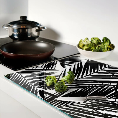 Glass chopping board Palm leaves in black and white