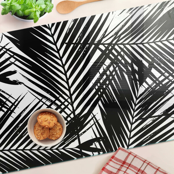 Glass chopping board Palm leaves in black and white