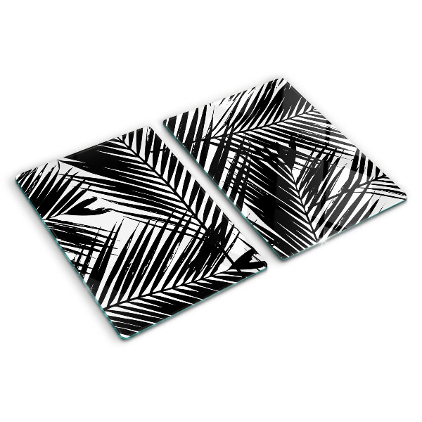 Glass chopping board Palm leaves in black and white