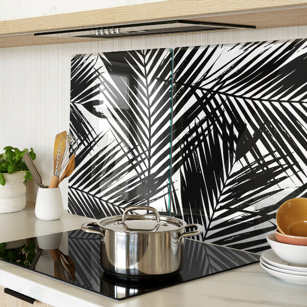 Glass chopping board Palm leaves in black and white