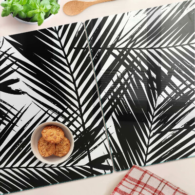 Glass chopping board Palm leaves in black and white