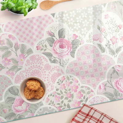 Glass chopping board Floral pattern in pastel shades