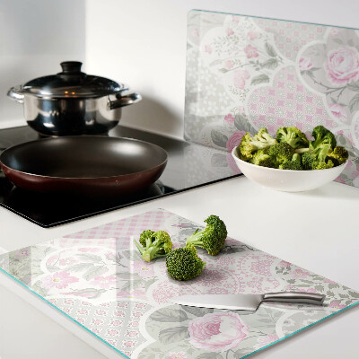 Glass chopping board Floral pattern in pastel shades