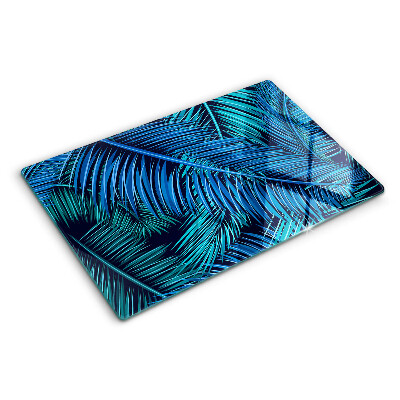 Glass cutting board Palm leaves in shades of blue