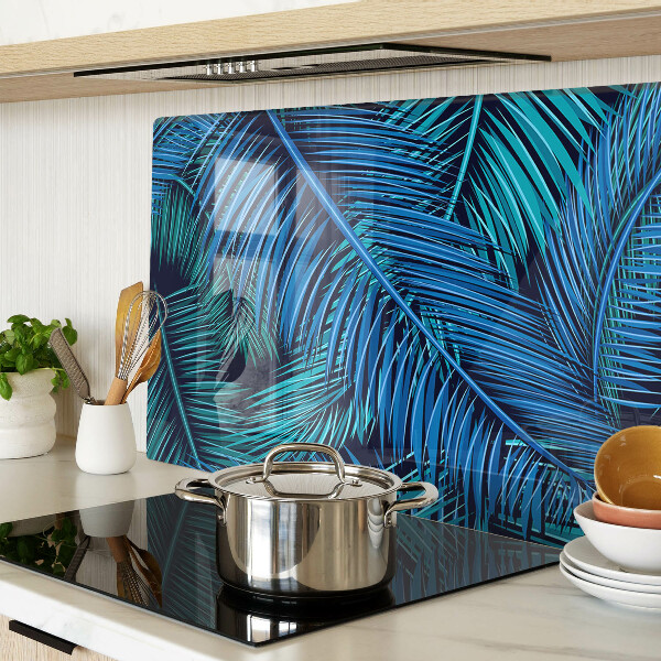 Glass cutting board Palm leaves in shades of blue