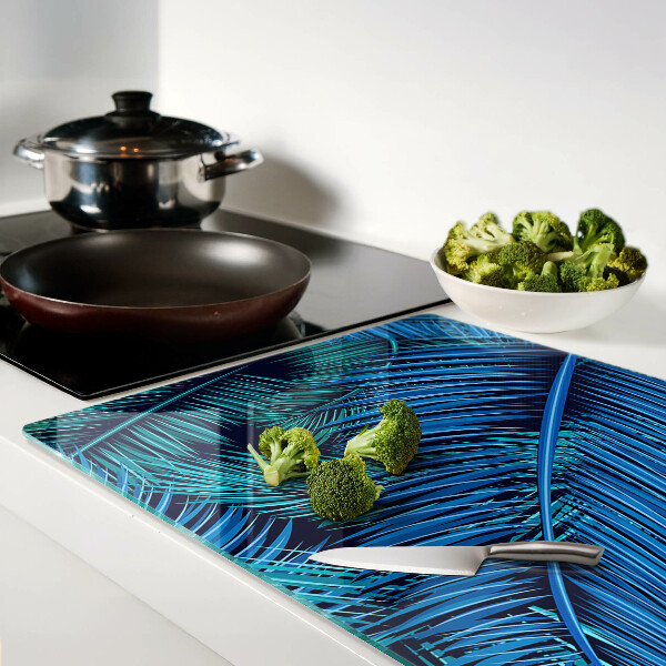 Glass cutting board Palm leaves in shades of blue