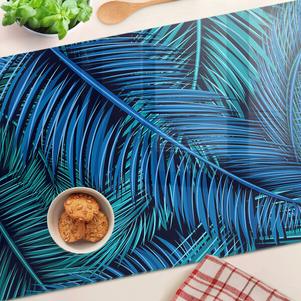 Glass cutting board Palm leaves in shades of blue