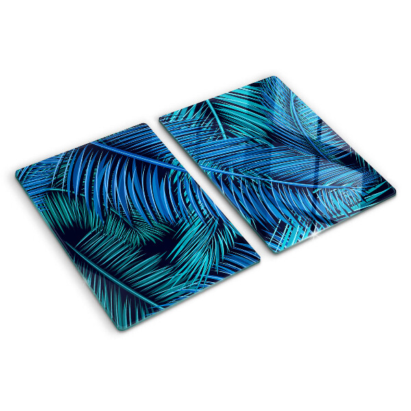 Glass cutting board Palm leaves in shades of blue