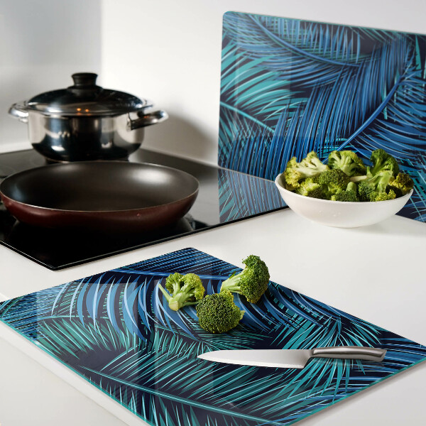 Glass cutting board Palm leaves in shades of blue