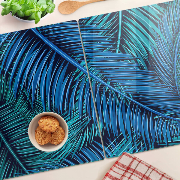 Glass cutting board Palm leaves in shades of blue
