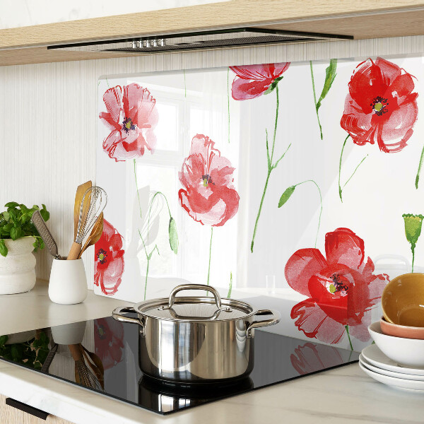 Glass kitchen board Poppy pattern with flowers
