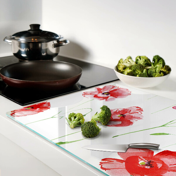 Glass kitchen board Poppy pattern with flowers