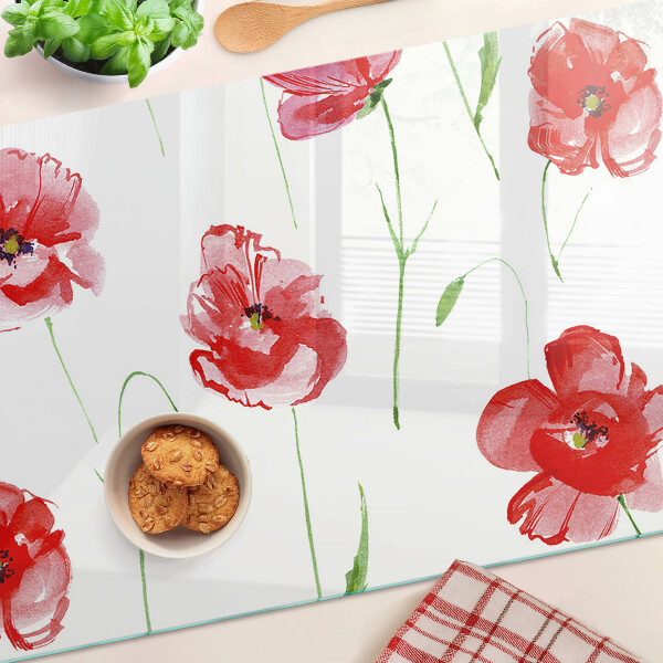 Glass kitchen board Poppy pattern with flowers
