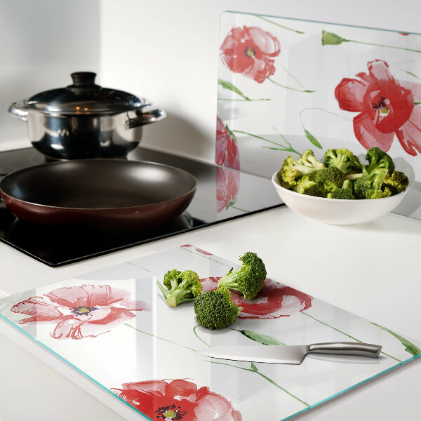 Glass kitchen board Poppy pattern with flowers