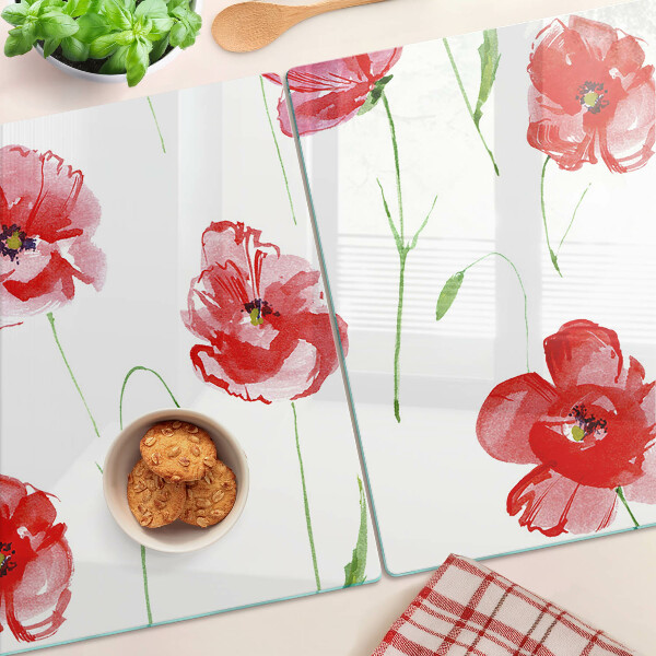 Glass kitchen board Poppy pattern with flowers
