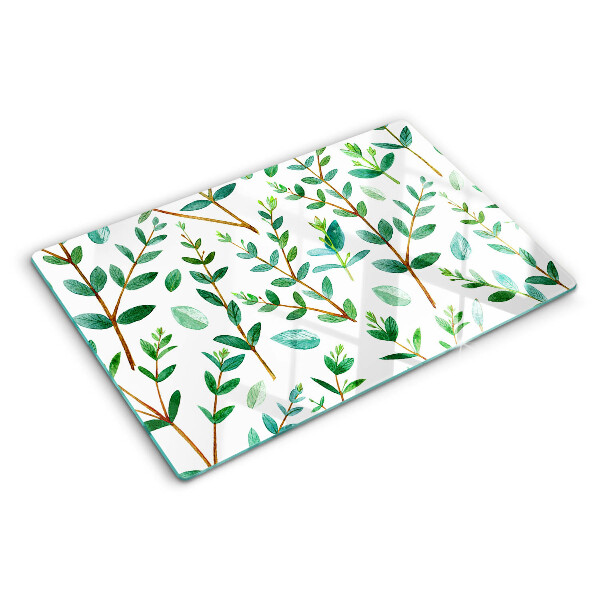 Glass kitchen board Leaves and twigs in green