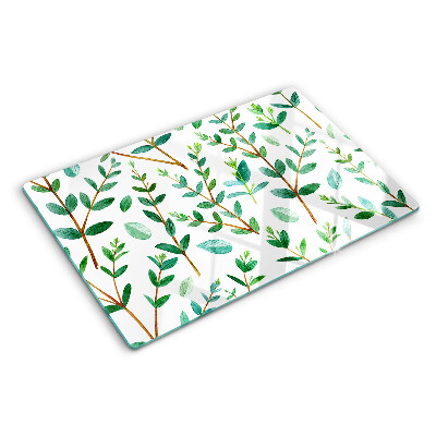 Glass kitchen board Leaves and twigs in green