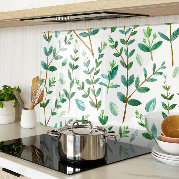 Glass kitchen board Leaves and twigs in green